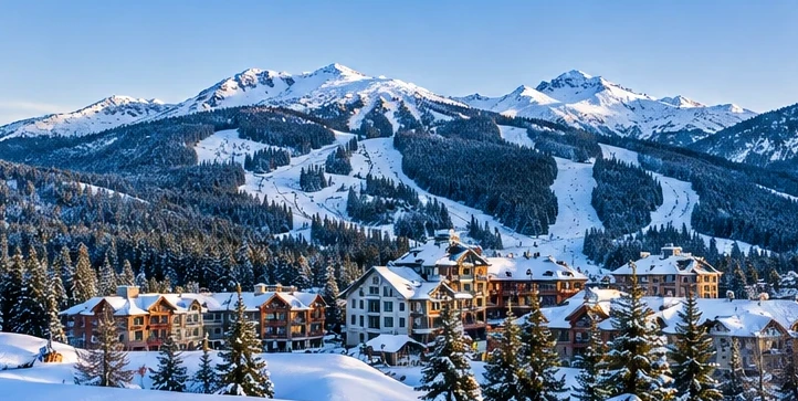 Whistler Village and snow-covered ski runs